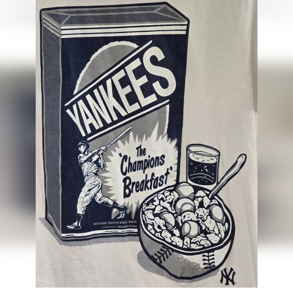 New York Yankees Mens T Shirt Size S White Mitchell & Ness Champions Breakfast - Picture 2 of 6